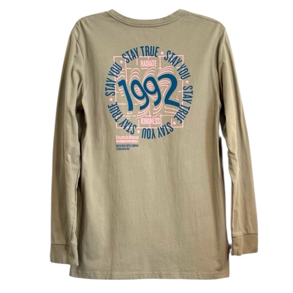Dutch Bros Coffee Radiate Kindness Graphic Tee Beige Long Sleeve Cotton Size L - Picture 2 of 5